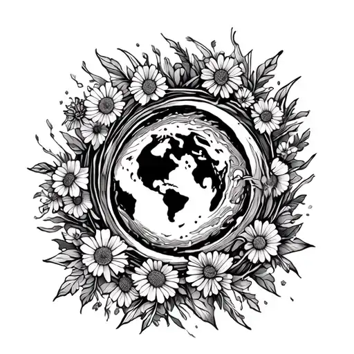 Fine Line Sun Inside A Spinning World Covered In Wildflowers