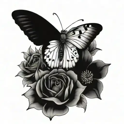 Different Flowers With A Moth Perched