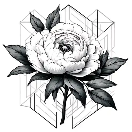 Peonies With Geometric Pattern In The Background