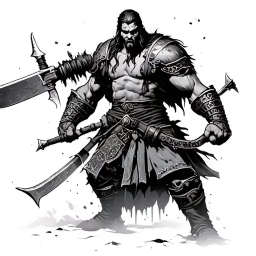 Warrior Battered But Not Defeated Standing Proud In A Battlefield