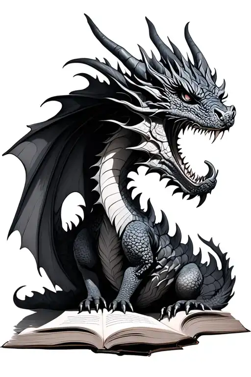 Open Book Dragon Emerging Representing Imagination