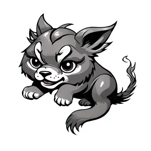 Fu Dog With Baby Fu Dog Under Paw With Wind Element