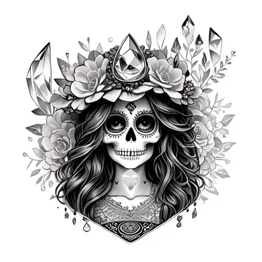 Sugar Skull Gypsy Girl Fortune Teller Looking Into A Crystal