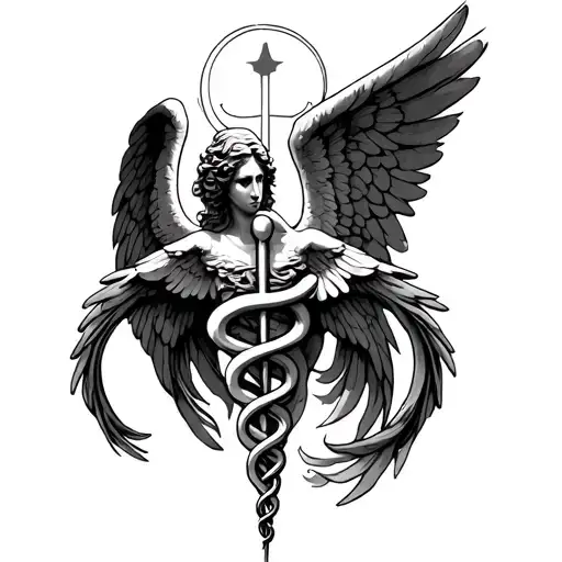 Weeping Angel And Caduceus Symbol Combined Together