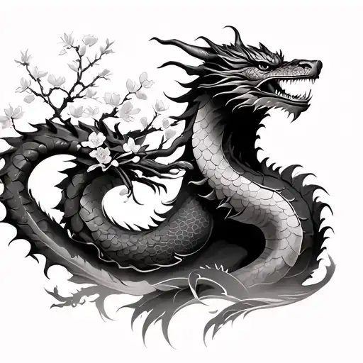 Tattoo A Dragon And A Japanese Cherry Blossom Tree On Back