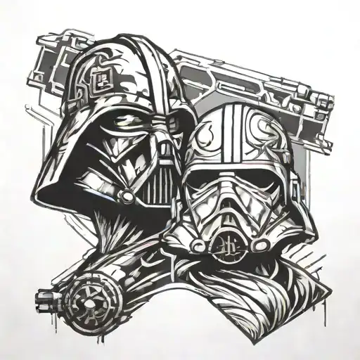Matching Star Wars Tattoos With A Modern Twist In A Black-grey Style