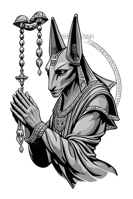 Praying Anubis Holding Rosary