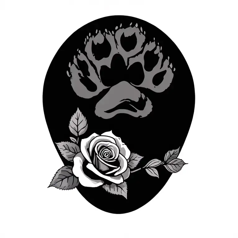 Roses And Paw Print Surrounded