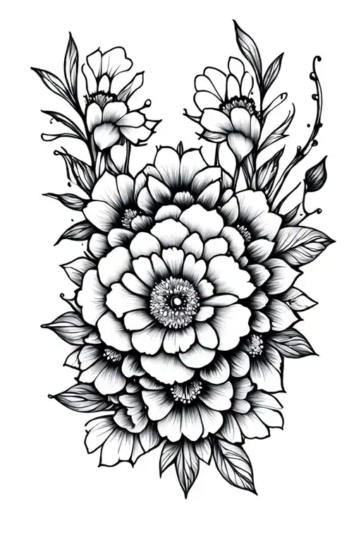 Mandala And Flowers Fine Line
