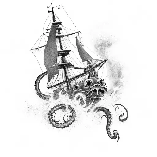 Scary Kraken Attacking Tall Ship