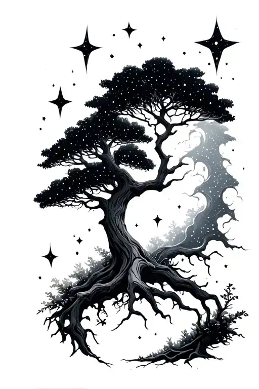 Joshue Tree Under Stars Forming The Shape