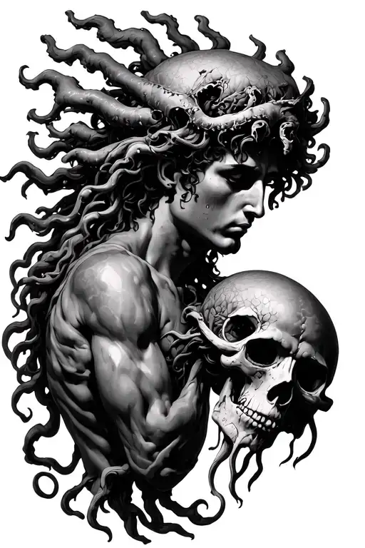 Perseus Holding Medusas Head Reimagined Gothic Style