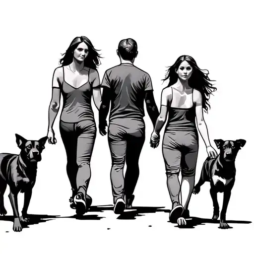 Family Of 4 Walking With Dog