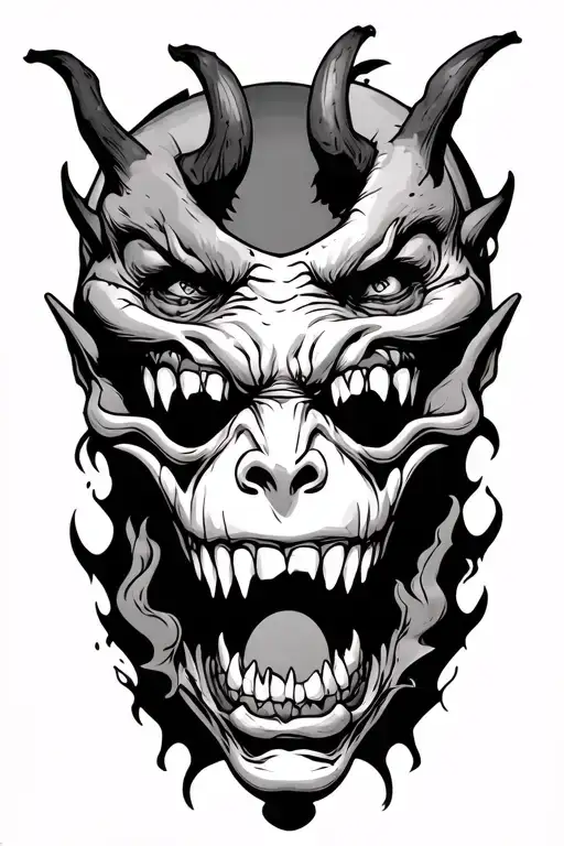 Demon Teeth Wrapping Around Arm With Demon Faces In Between Scary