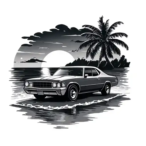 Car With A Sunset Beach