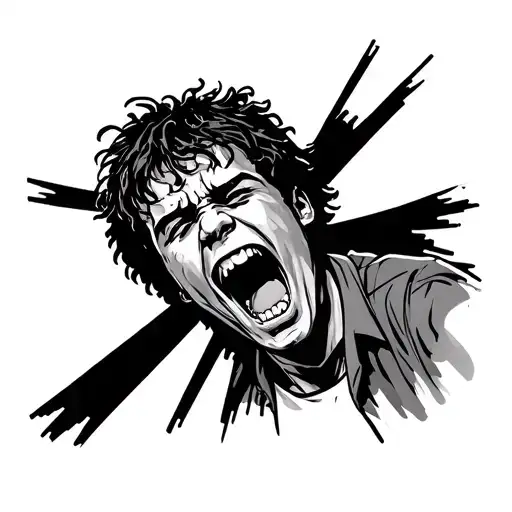 Frontal View Guy Screaming Caged In Cell In Darkness With Sunlight Piercing Thru