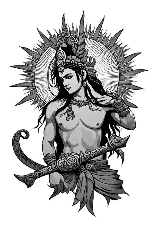 Karna With Bow And Sun Rays