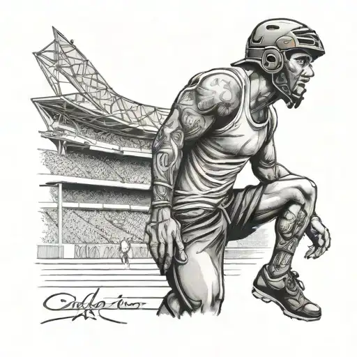 A Black And Grey Portrait Of A Hooligan With The Stade De La Meinau In The Background