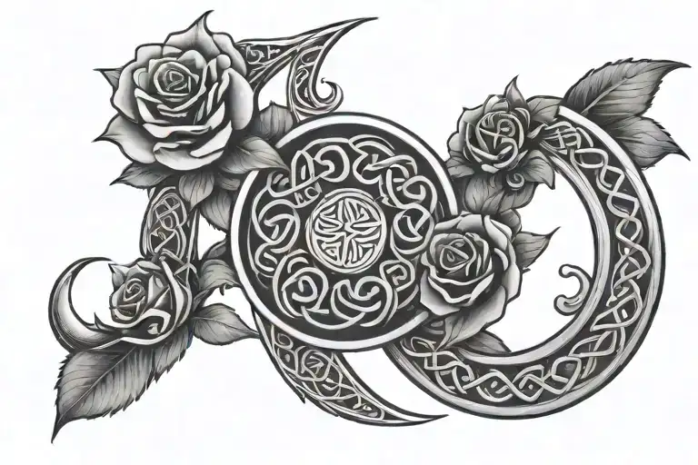 Celtic Triple Moon With Roses Blooming