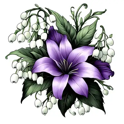 Violet Flower And Lily Of The Valley Intertwined