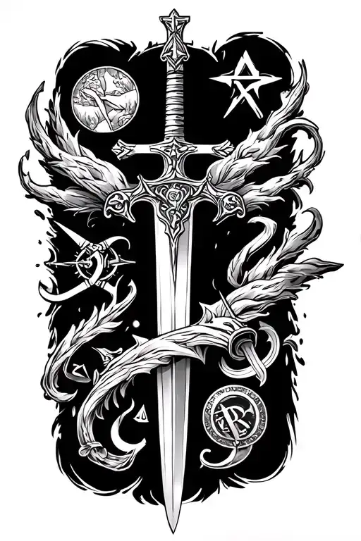 Sword Decorated With Multiple Christian Symbols And Imagry