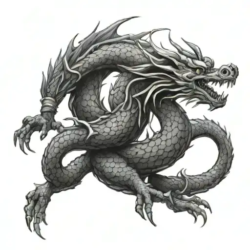 A Sleek Black And Grey Chinese Dragon Intertwined With Benzene Rings