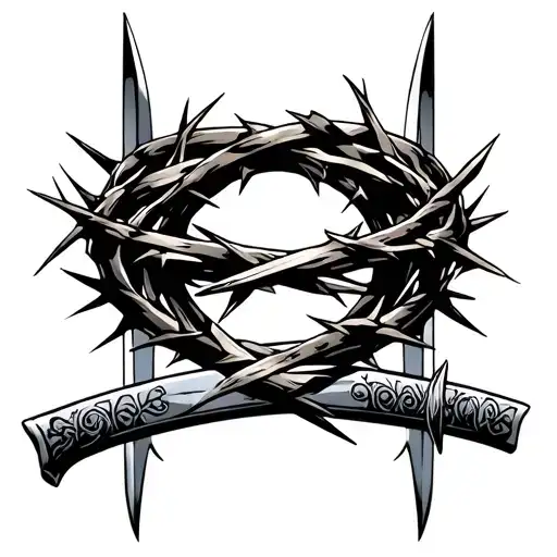 Katana With A Crown Of Thorns Wrapped