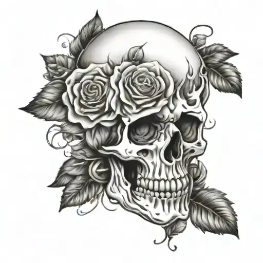 Skull With Roses In A Rectangle Shape To Cover Up Old