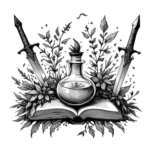 Witchy Potion Spellbook Herbs Daggers Arm Sleeve