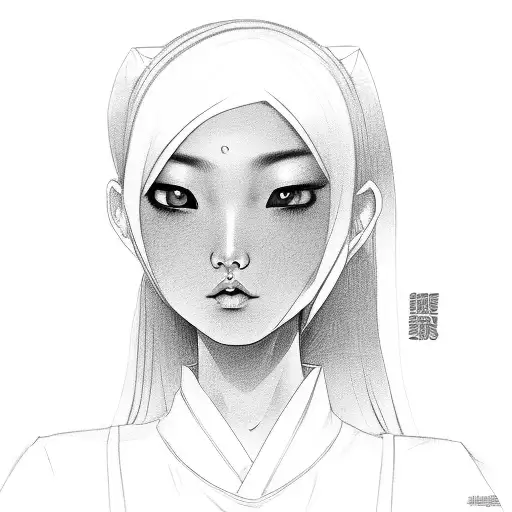 Female Asian Face With Black Hair