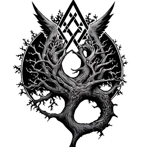 Valknut And Yggdrasil Tree