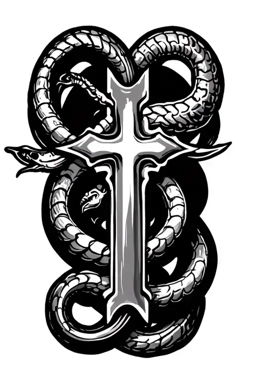 Cross And Serpant On Inner Forearm