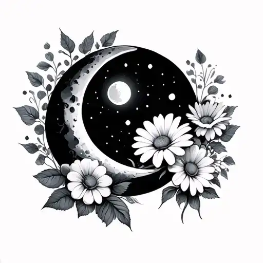 Moon And Roses And Daisy Flower
