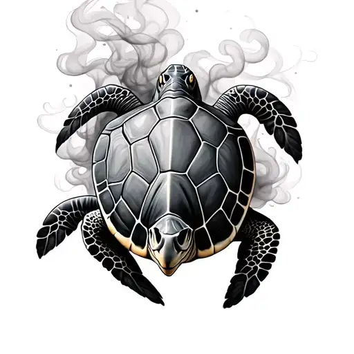 Sea Turtle In Smoke Tattoo Design