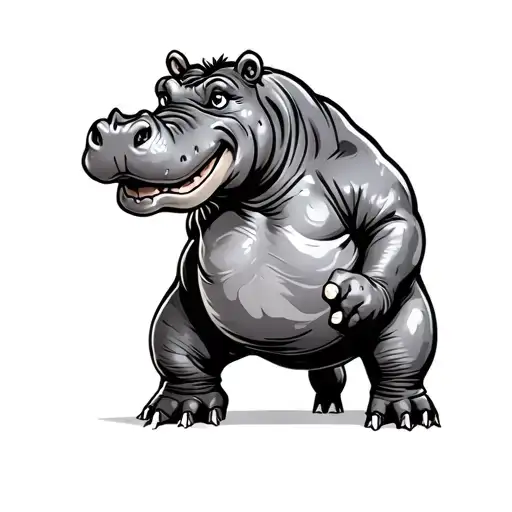 Flexing Cartoon Hippopotamus