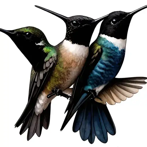 Three Little Hummingbirds Watercolor Clavicle