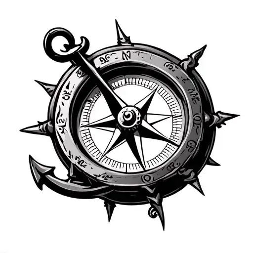Abstract Old Vintage Compass With Anchor Intertwined