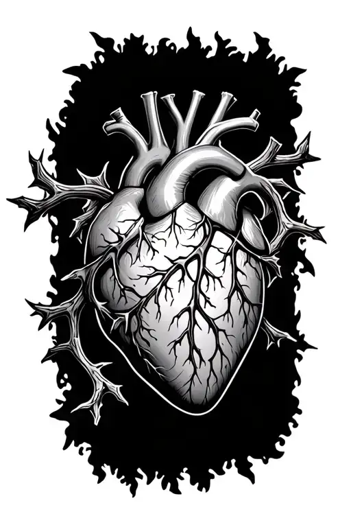 Human Heart With Vines And Thorns Wrapped