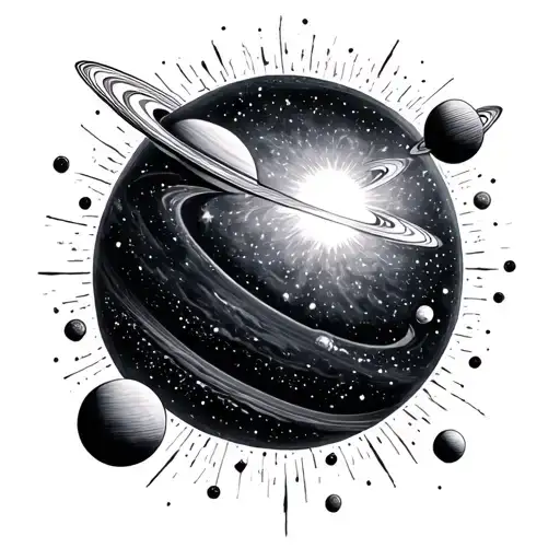 Galaxy Filled With Starts And The 7 Planets