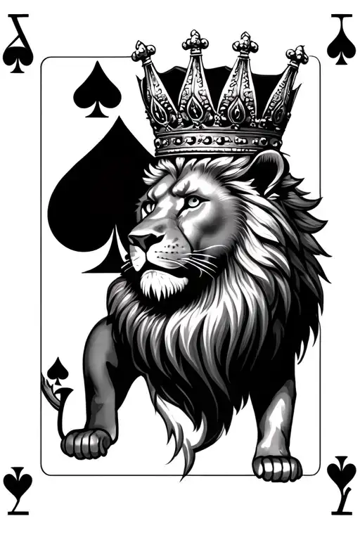 Realistic Lion With Ace Of Spades And King Crown
