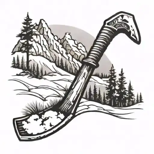 A Pickaxe With Snow-covered Peaks And Pine Trees In The Background