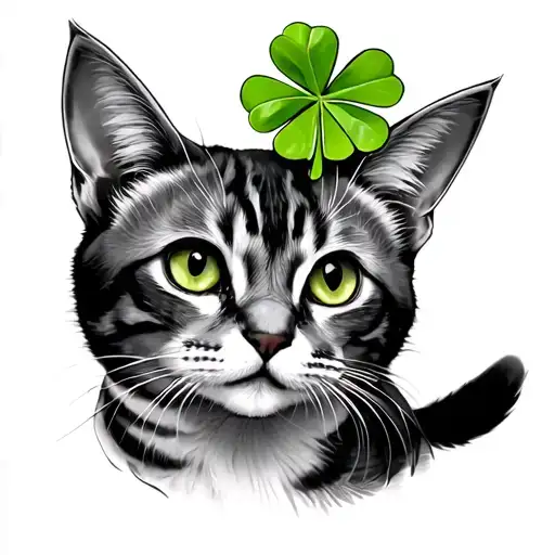 Cat With 4 Leaf Clover