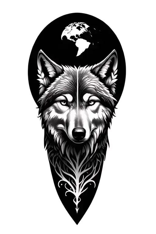 Nordic Mythology Inspired Tattoo Featuring Wolf And World Tree