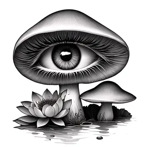 Eyes Looking At Mushroom And Lotus