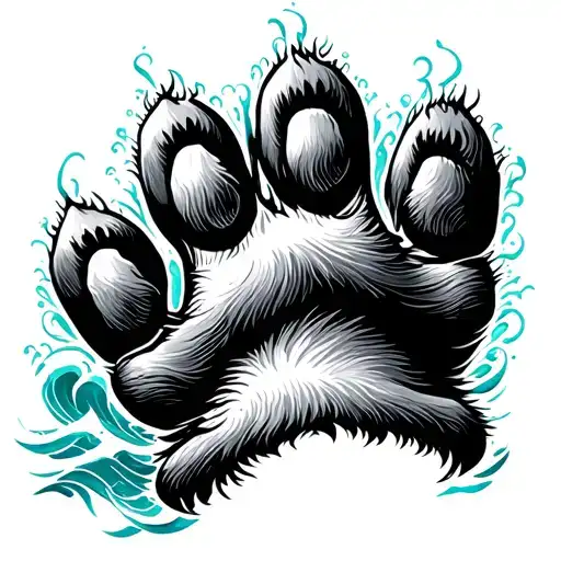 Paw Of A Dog With Ocean Waves