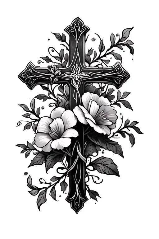 Cross Flowers Vines Religious