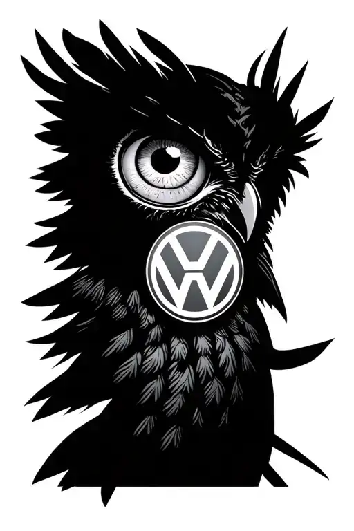 Close Up Owl With Reflection Of Vw Logo In Eye Inside