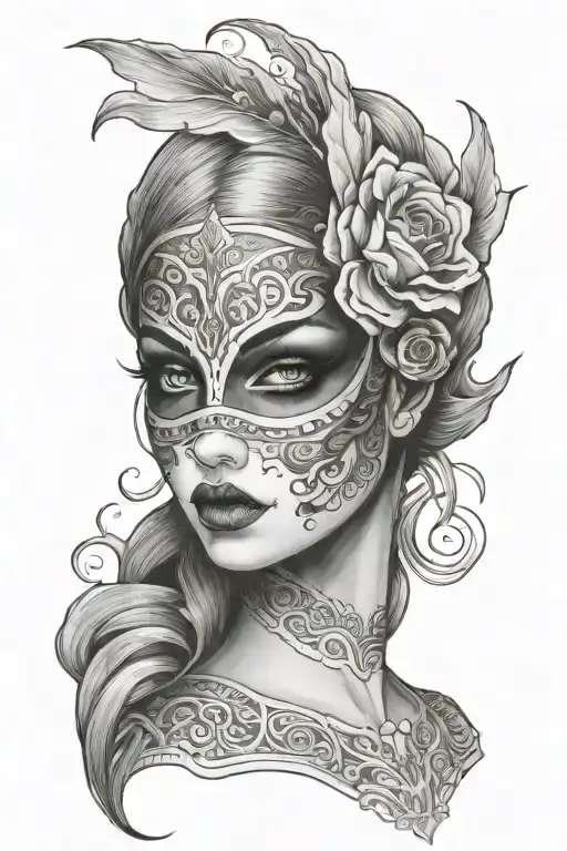 Creepy Masked Woman's Face Tattoo Design