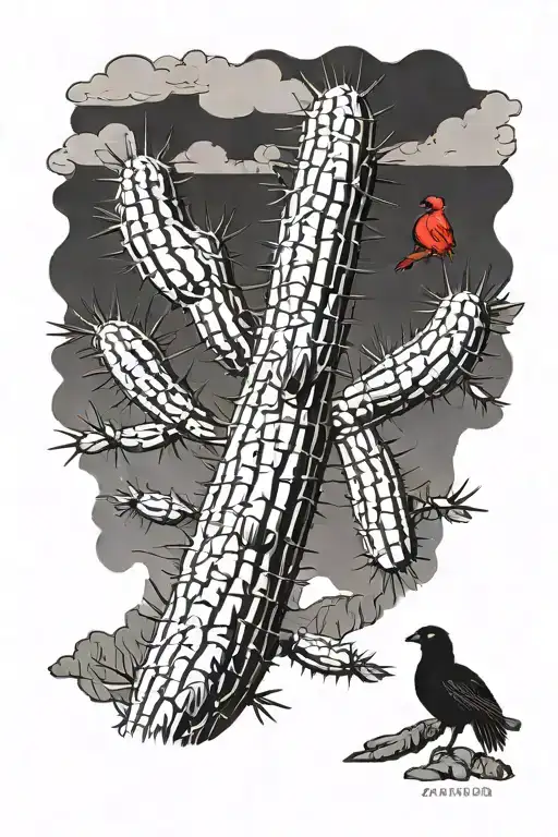 Saguaro With Cardinal