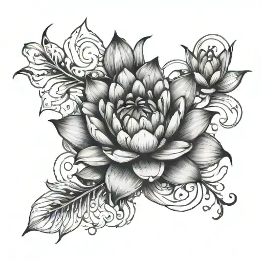 Water Lilly Rose And Larkspur Flowers Intertwined